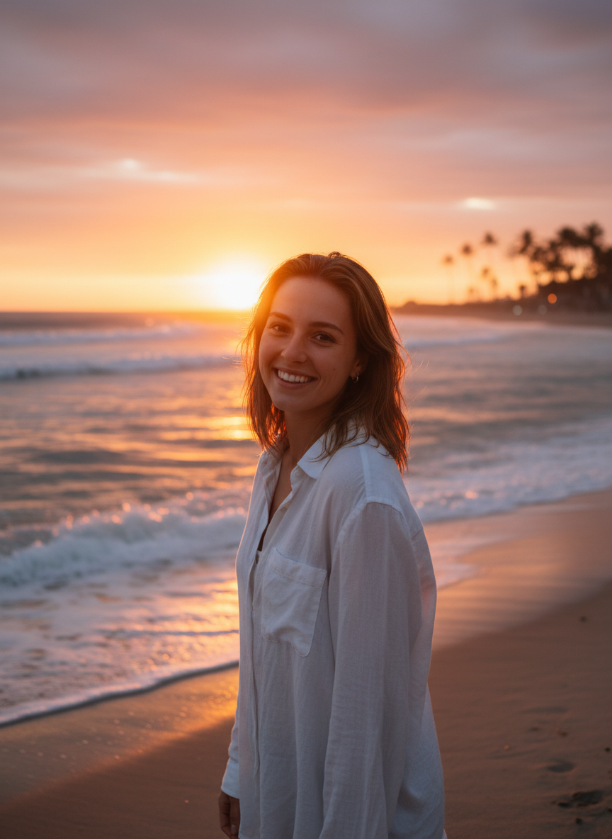 Face swapped beach photo