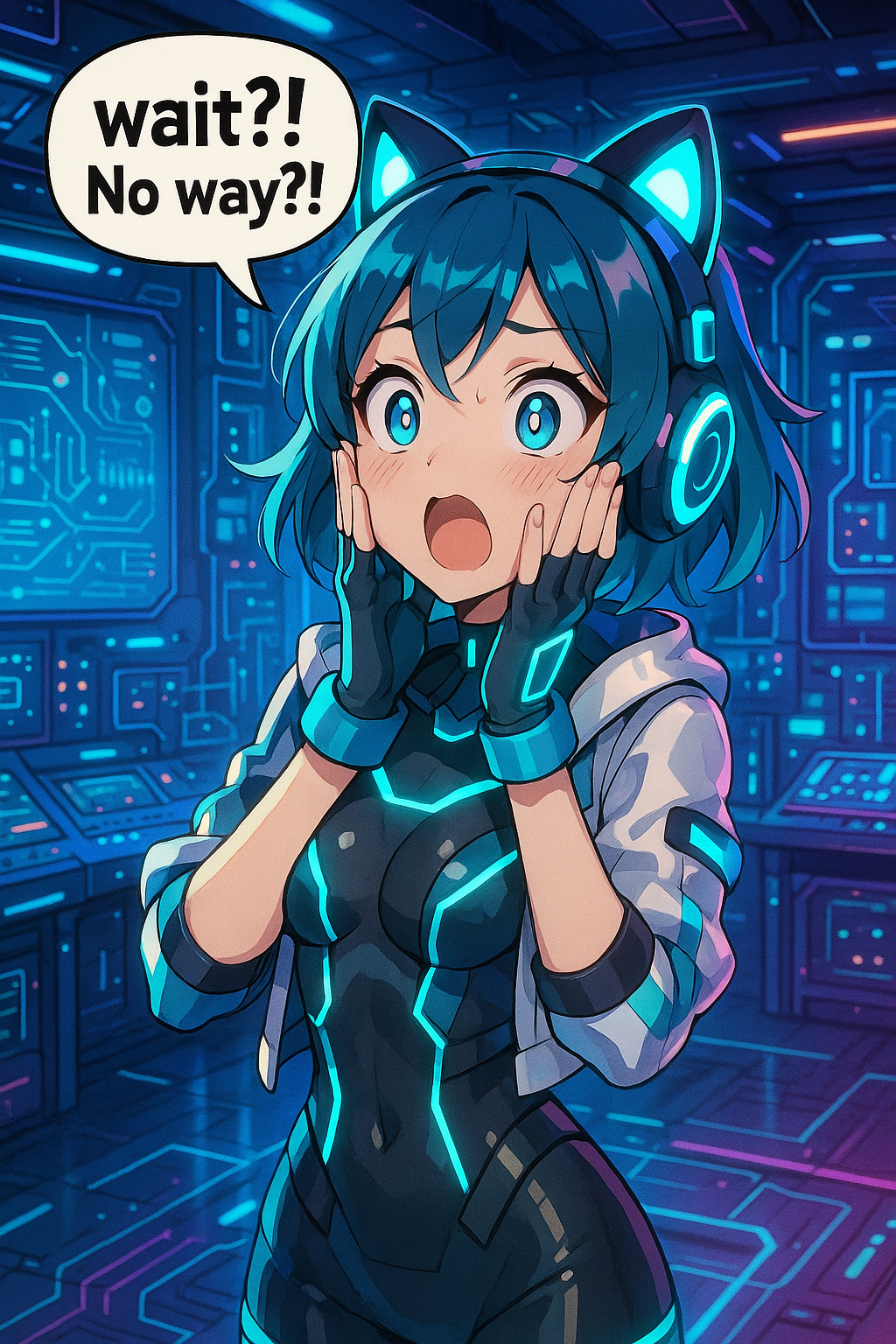 Anime AI Generator - Cute cyberpunk cat girl anime character