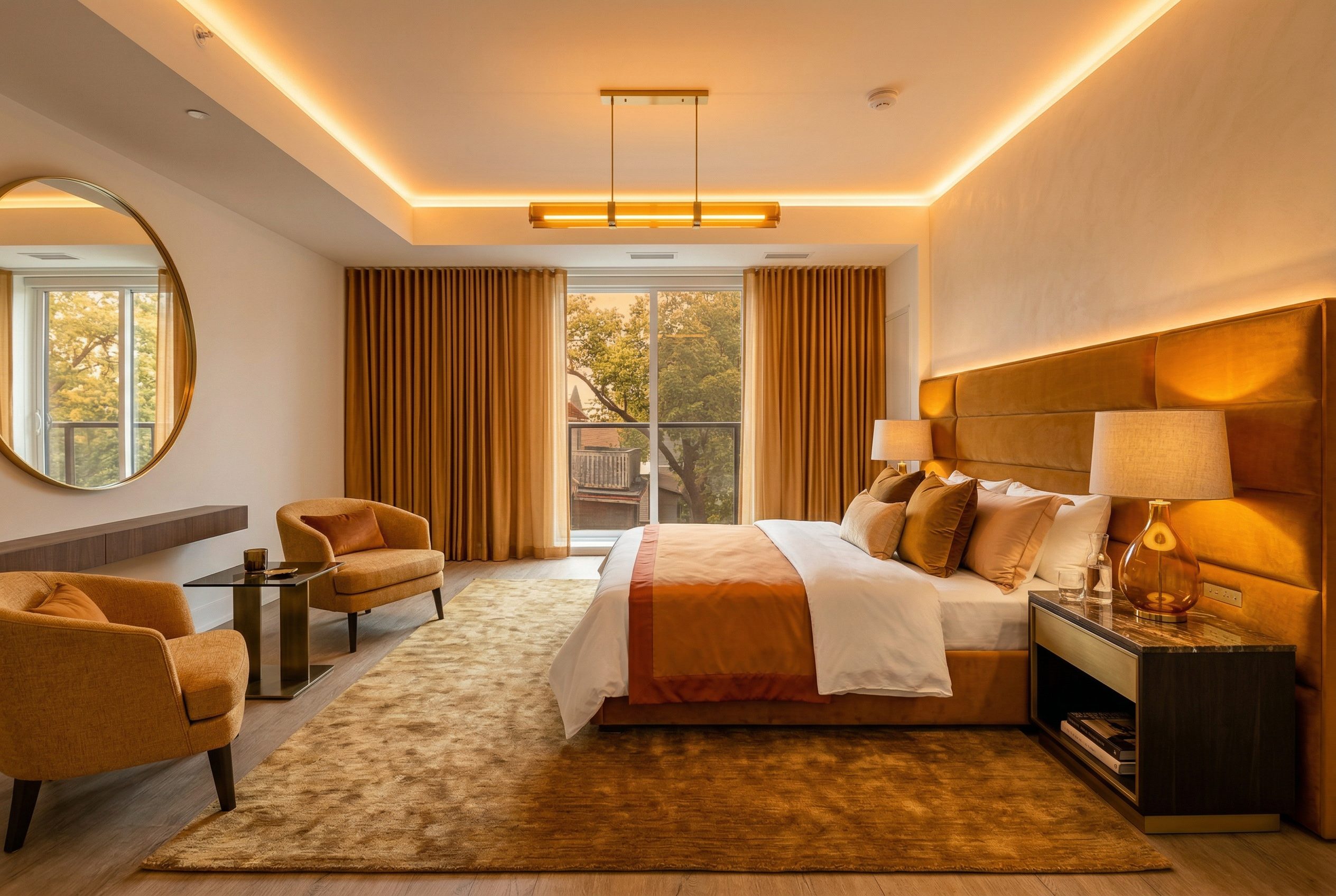 AI生成のラグジュアリーマスターベッドルームデザイン