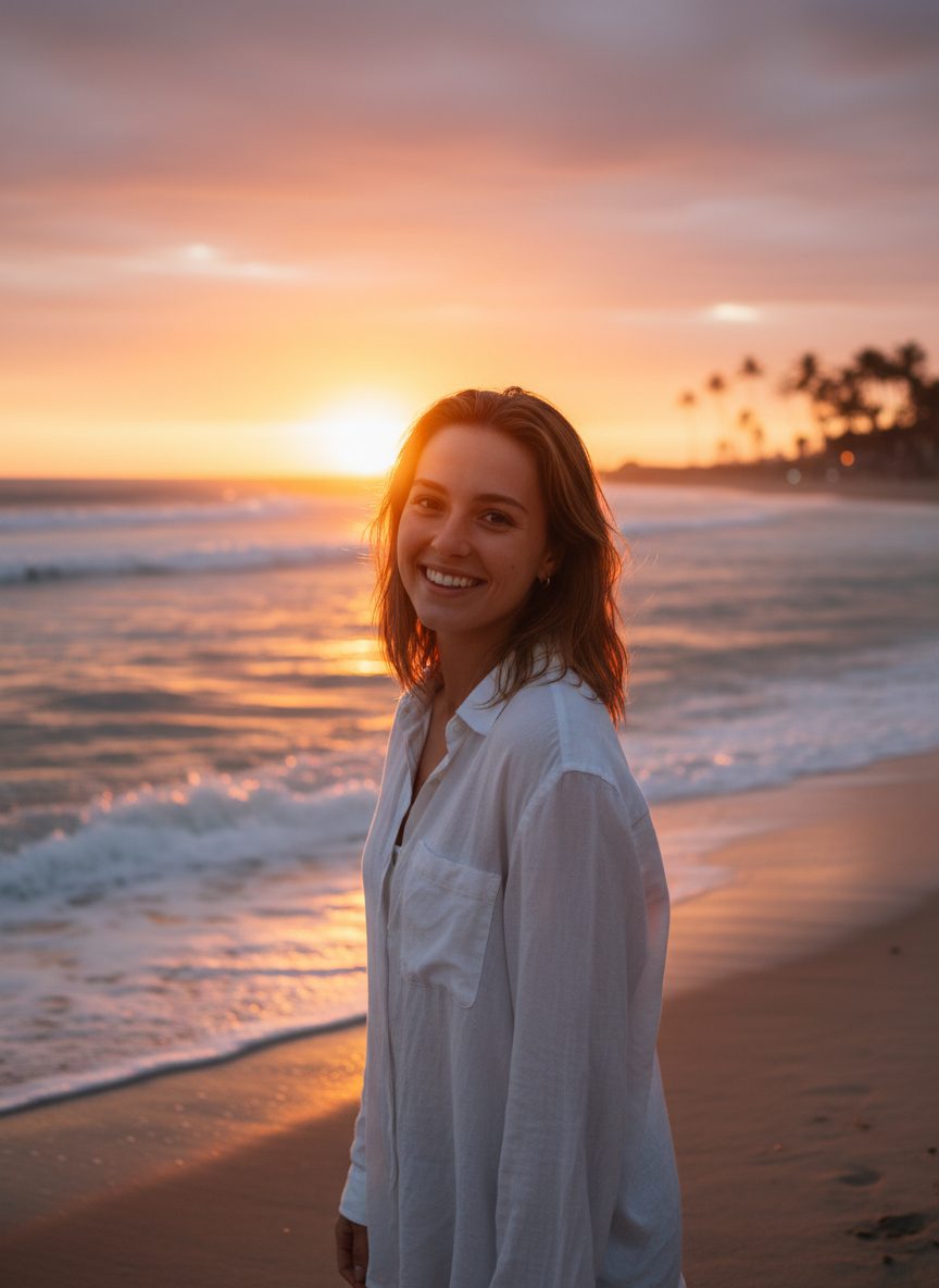 Face swapped beach photo