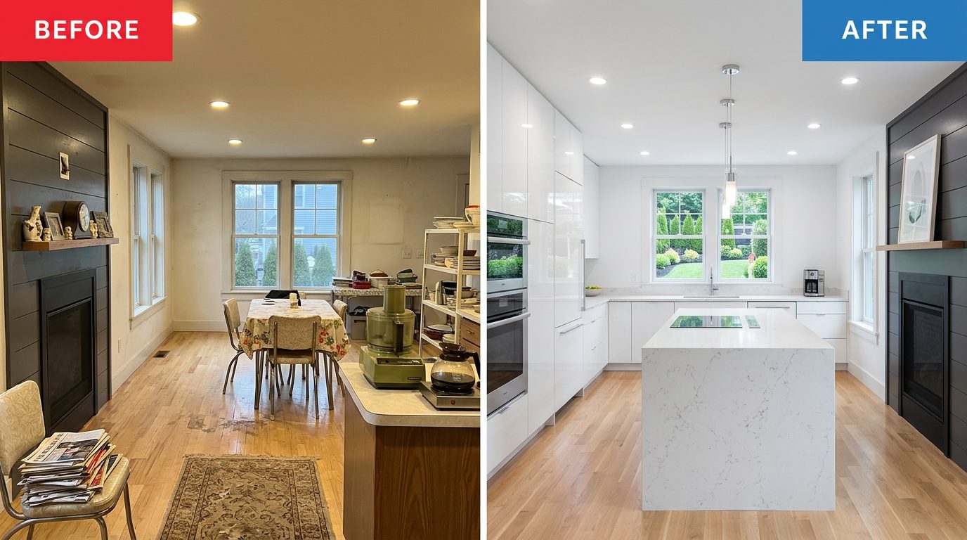 AI kitchen remodel before and after modern style