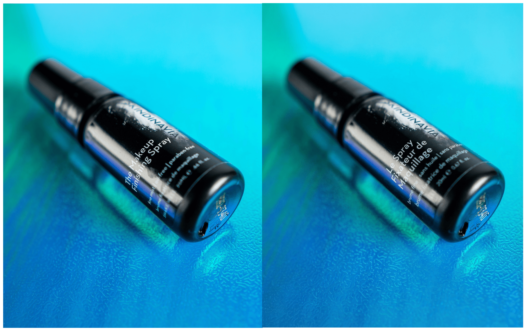 High-end cosmetic bottle label being translated from English to French with AI