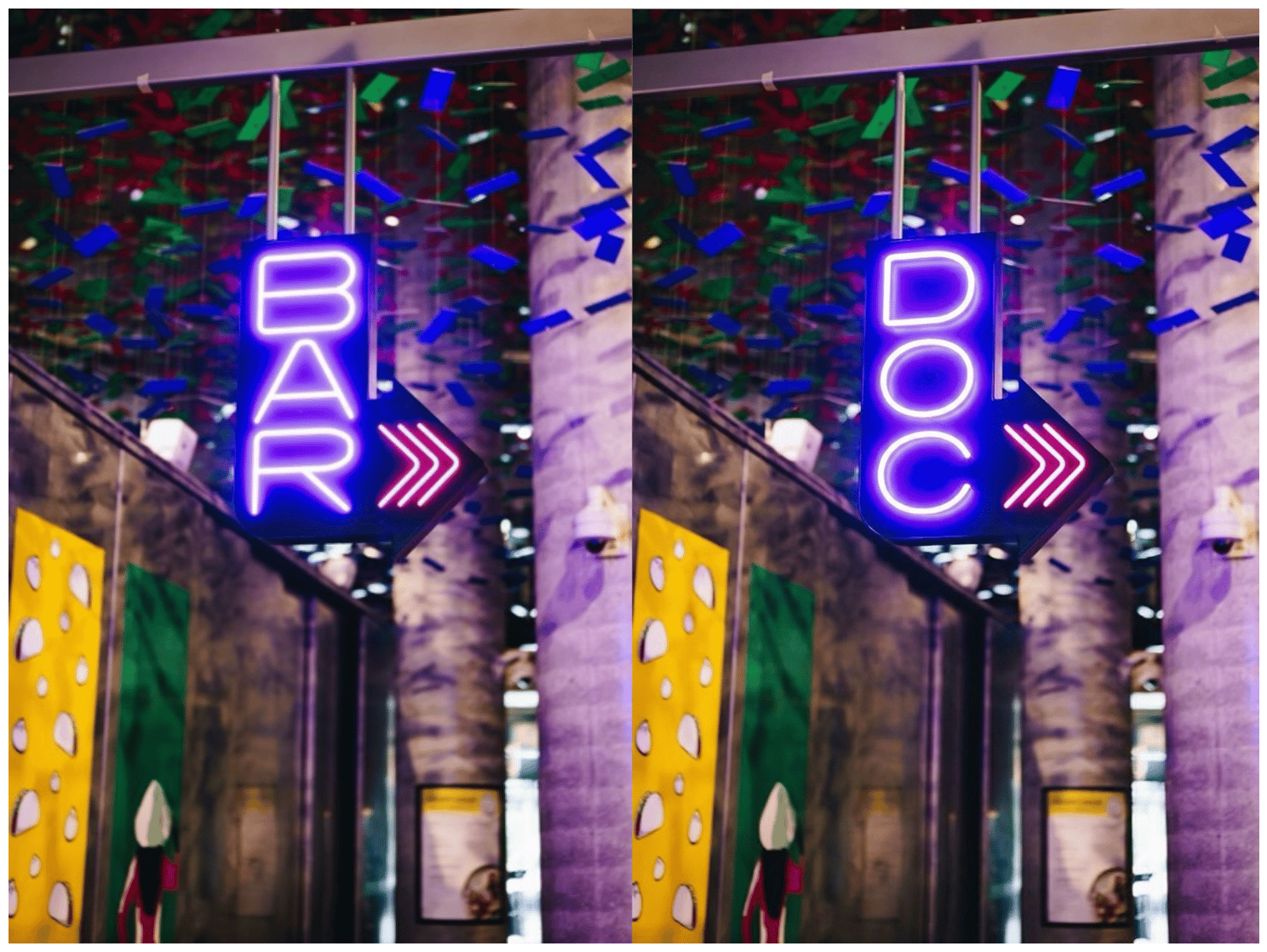 Neon sign inside a shop with AI-modified text maintaining lighting and texture