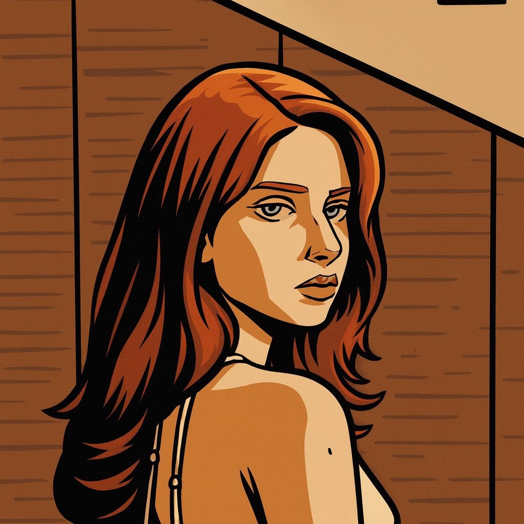 力強いラインアートと暖色シェーディングのクローズアップアバター