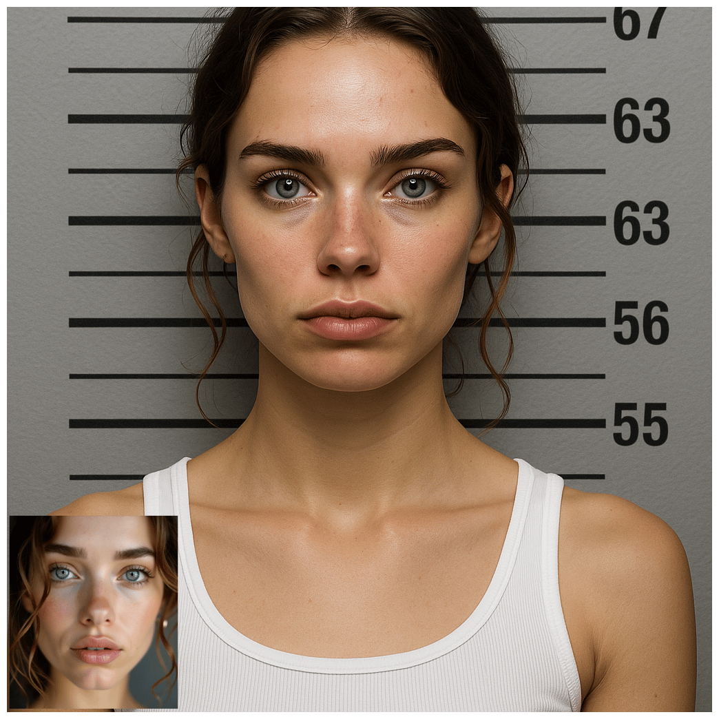Consistent character mugshot creation perfect for social media sharing