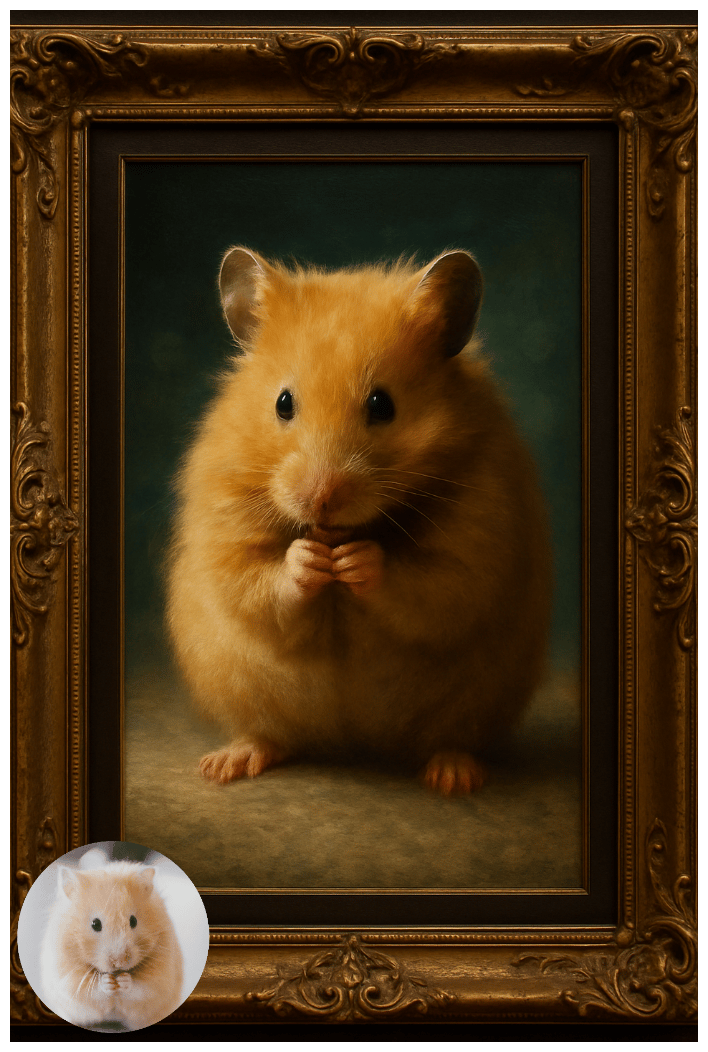 AI技術で作成したプロ仕様のスタジオ風ハムスターポートレート
