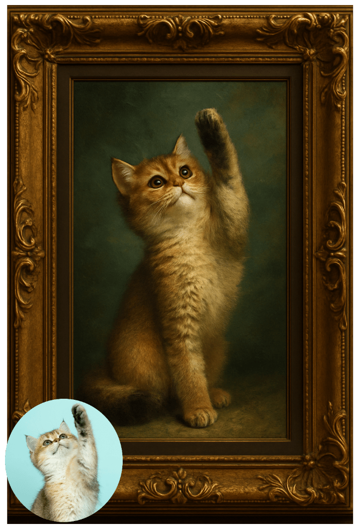 柔らかな色彩と繊細な筆致で描かれたエレガントなアーティスティック猫ポートレート