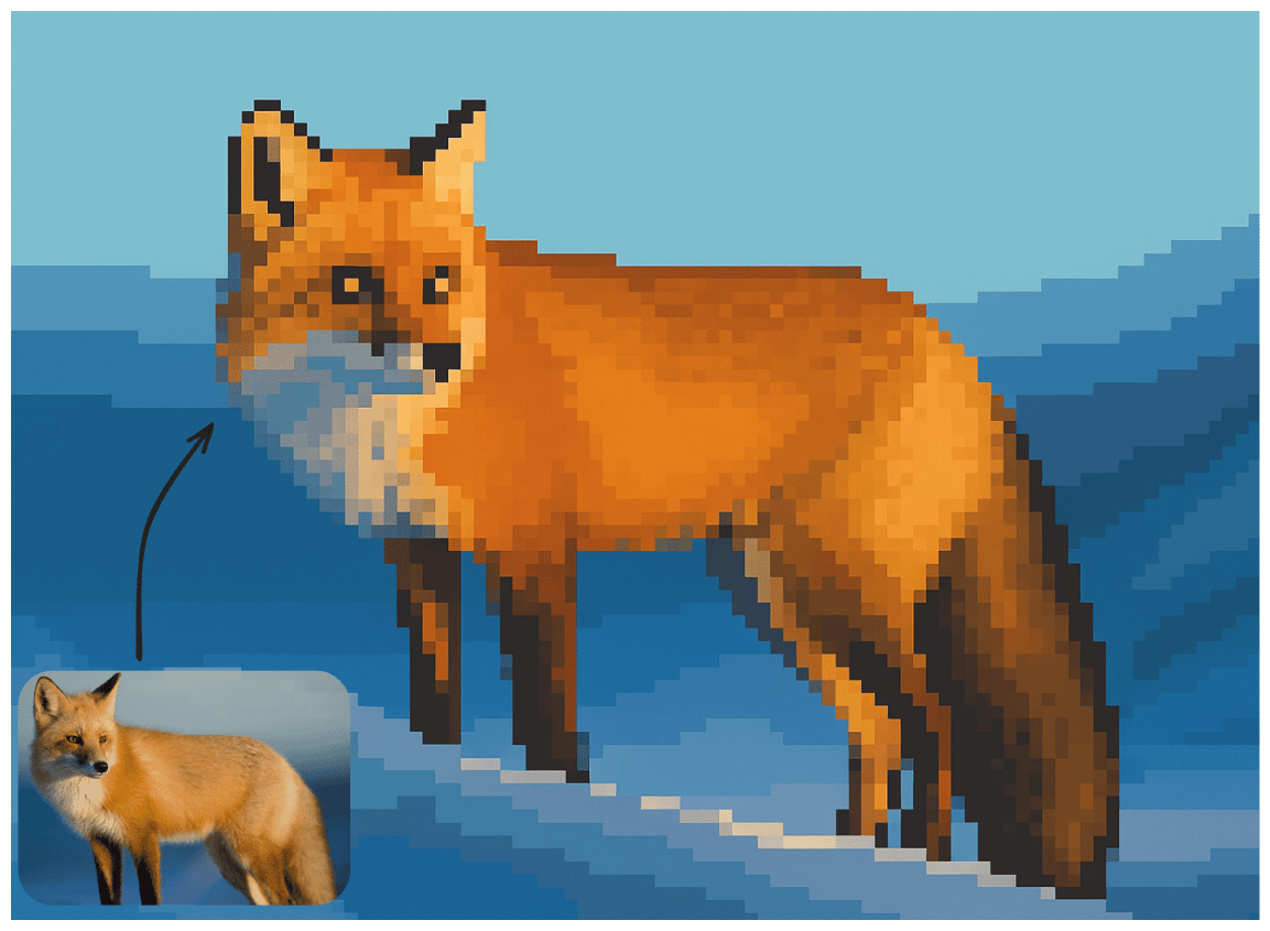 ピクセルアートに変換された動物写真