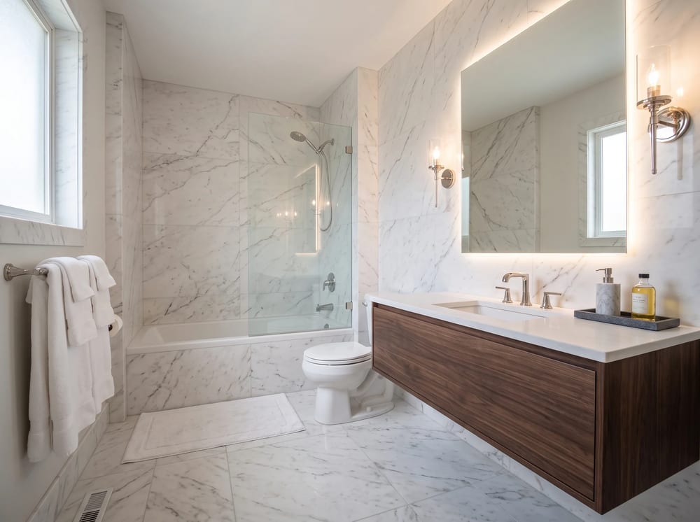 Luxury marble bathroom remodel visualization