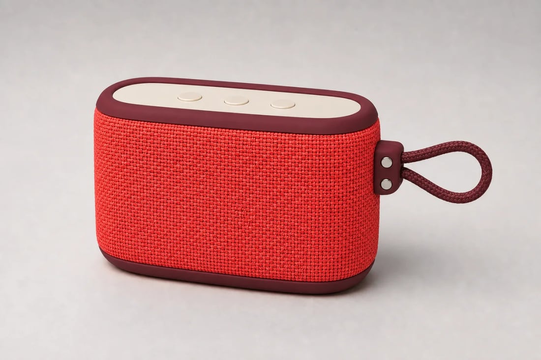 Portable speaker recolored coral red and burgundy