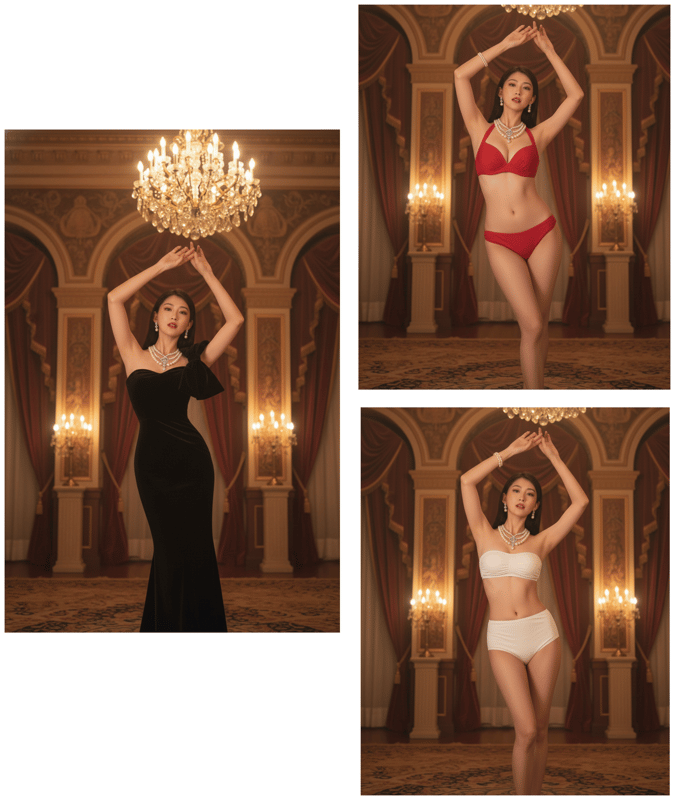 AI Cloth Remover - Suit to Bikini transformation example