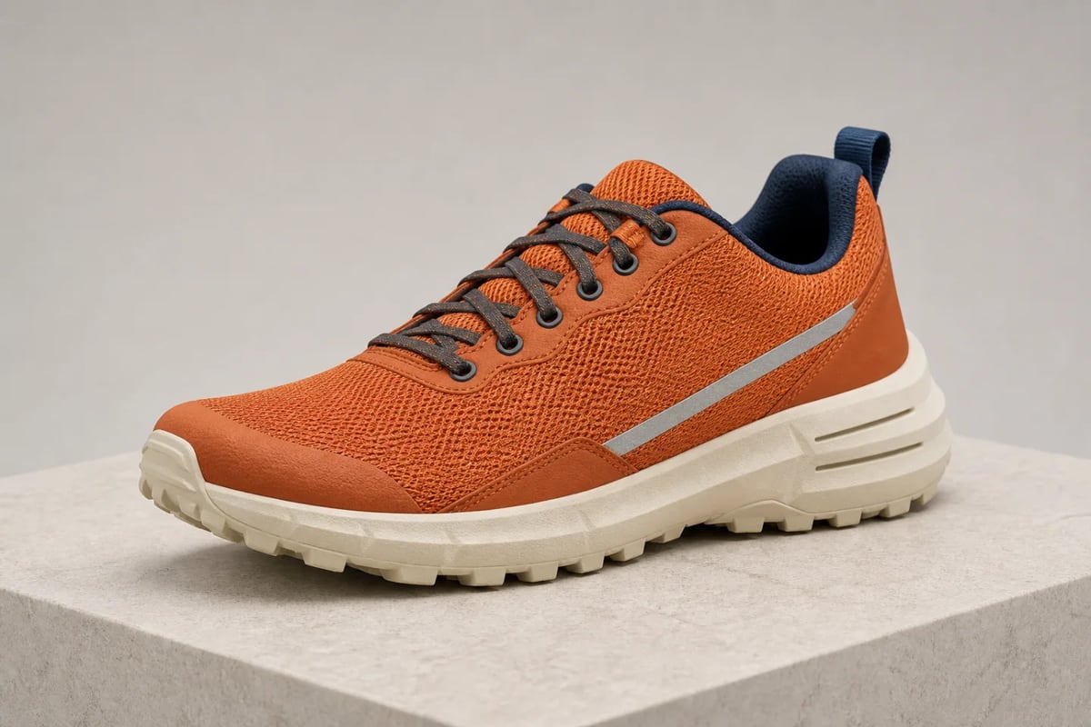 Clay-orange trail shoe photographed from a front three-quarter ecommerce angle