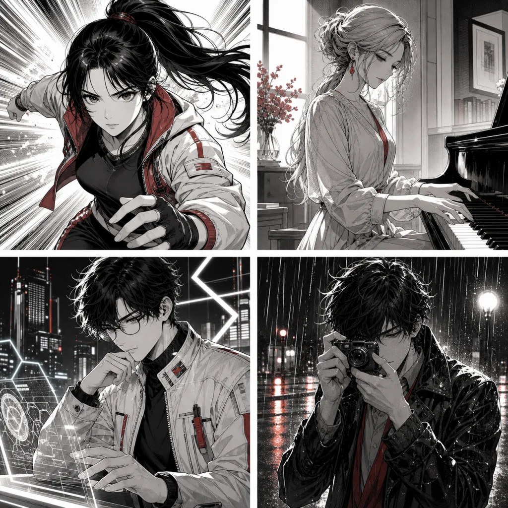 Original manga heroine running through dynamic speed lines