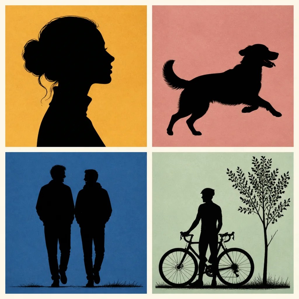 Clean black side-profile portrait silhouette on saffron