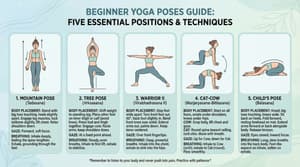 Infographic guide showing 5 basic yoga poses with instructions