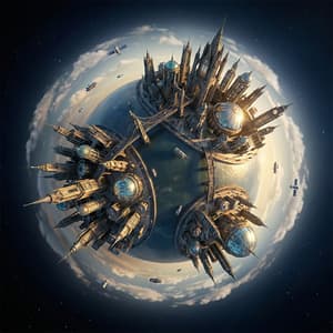 Surreal spherical urban landscape depicting city as a planet with miniature world effect architectural detail cinematic lighting and futuristic city vibes