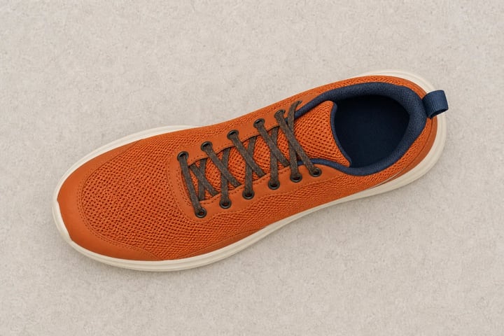 The same clay-orange trail shoe photographed from a true overhead view