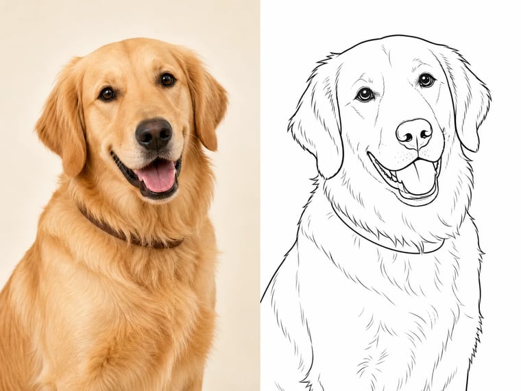 Ritratto di animale domestico convertito in pagina da colorare