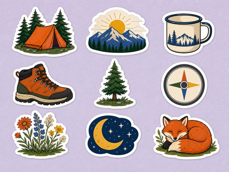 Hoja temática de stickers generada con IA