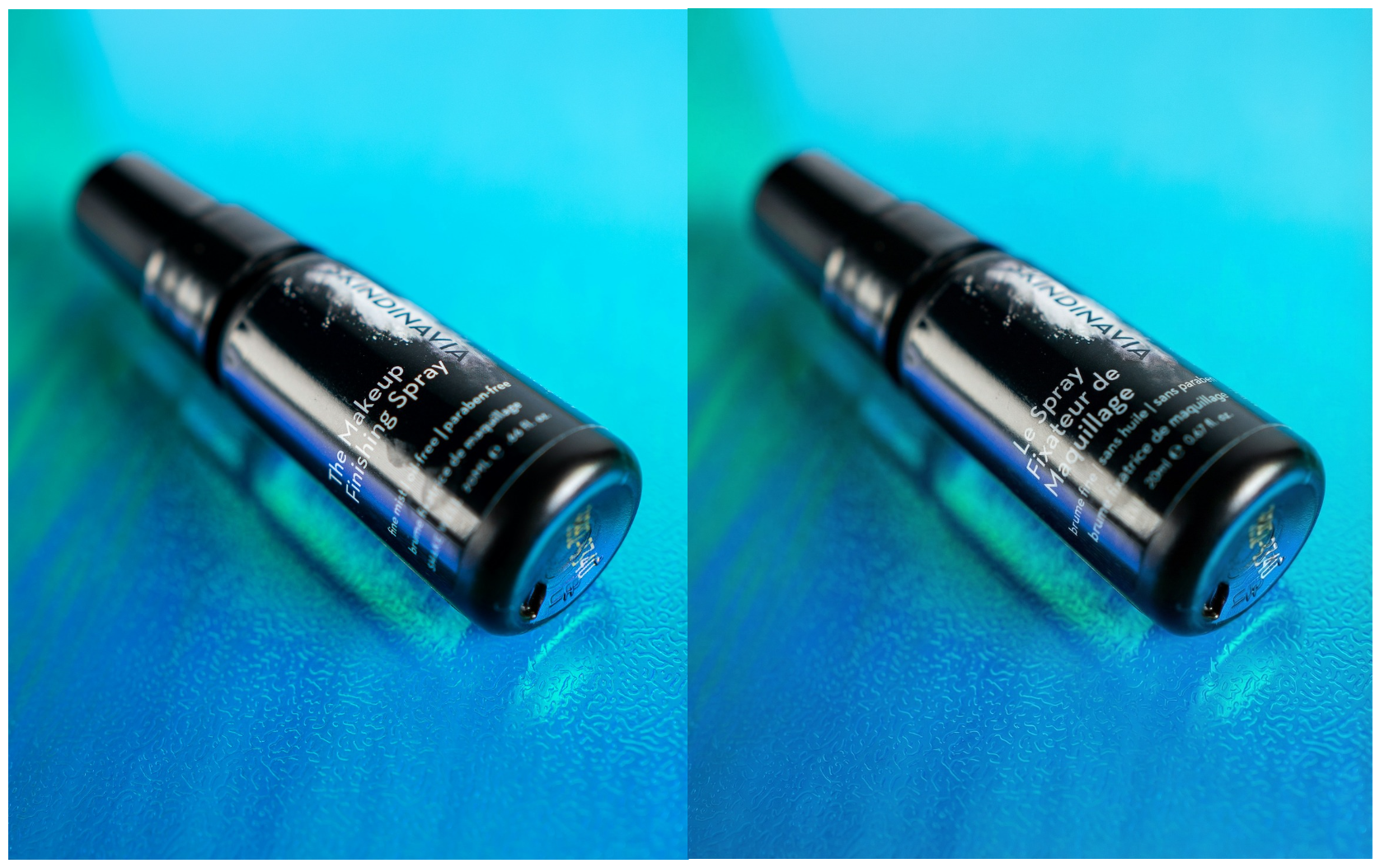 High-end cosmetic bottle label being translated from English to French with AI