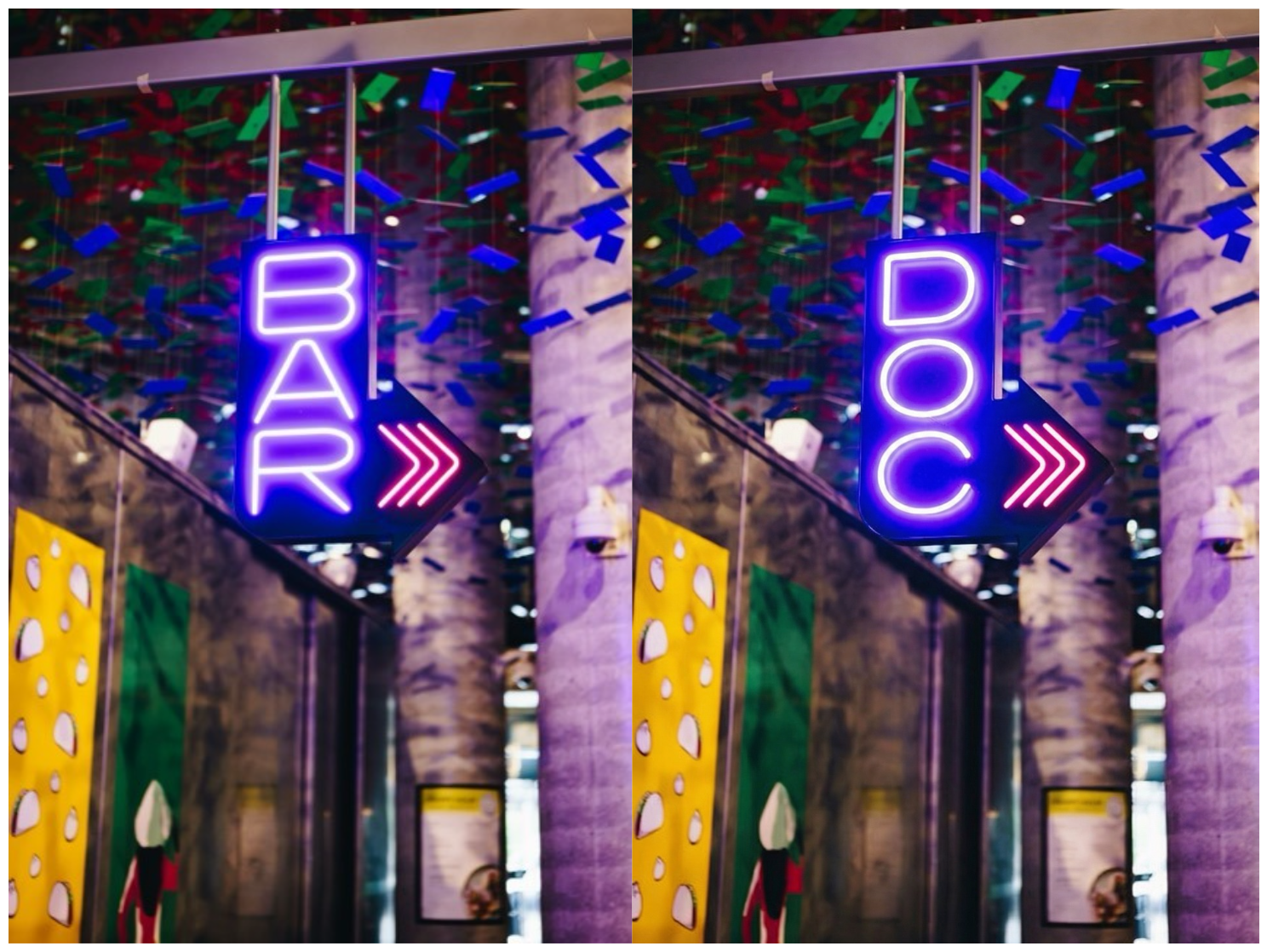 Neon sign inside a shop with AI-modified text maintaining lighting and texture