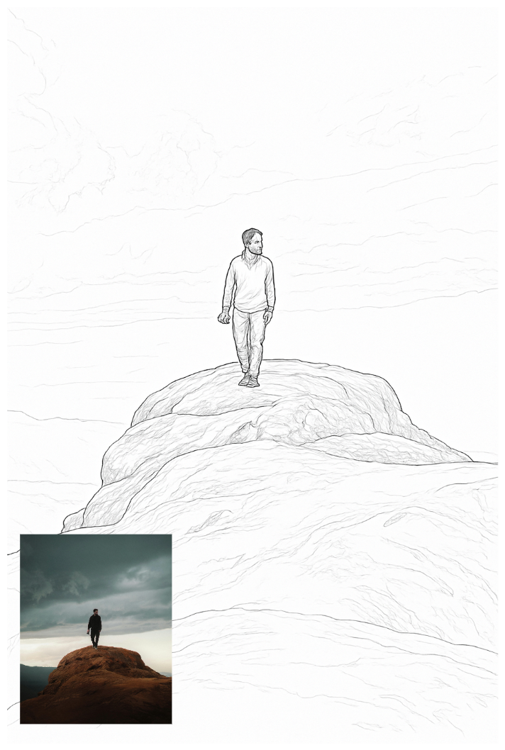 Portrait photo converted to line drawing style