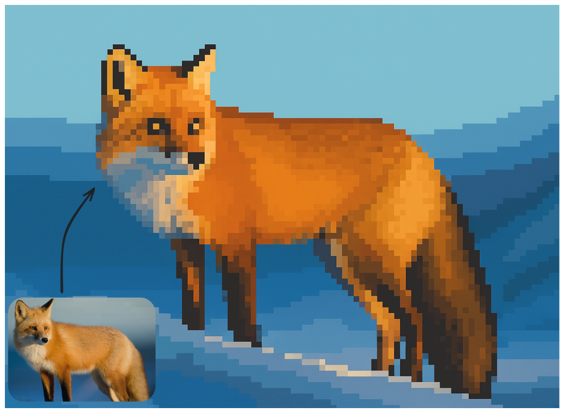 Animal photo transformed into pixel art